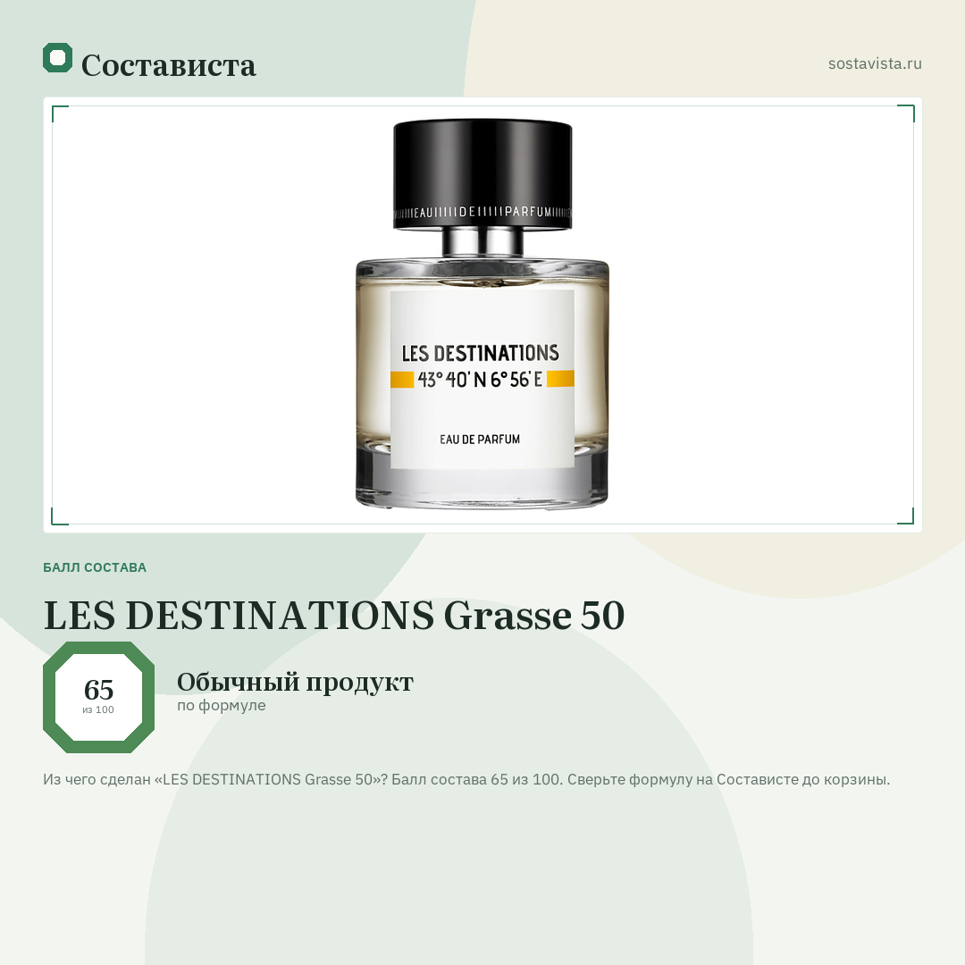 LES DESTINATIONS Grasse 50: балл состава 65 из 100 — Состависта