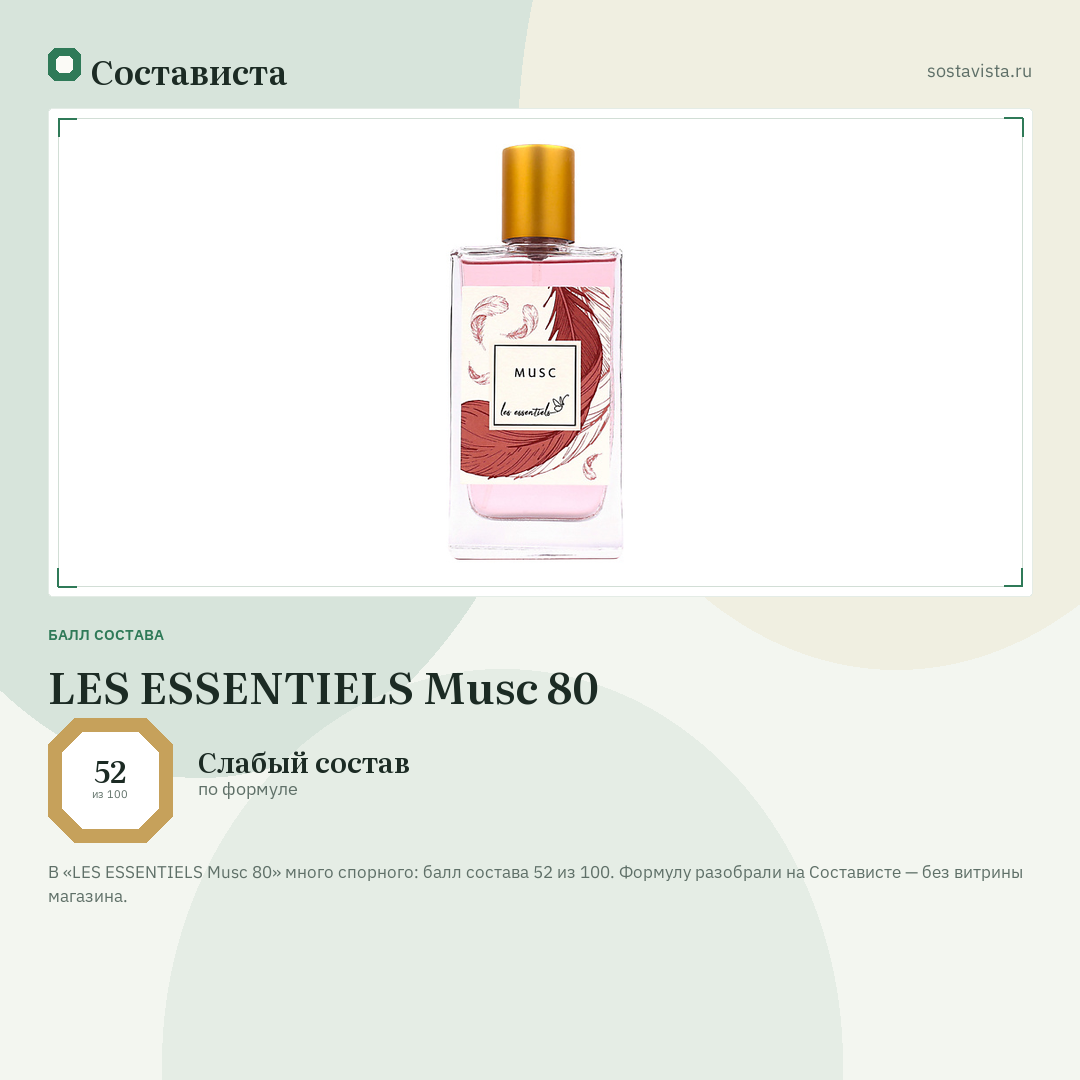 LES ESSENTIELS Musc 80: балл состава 52 из 100 — Состависта