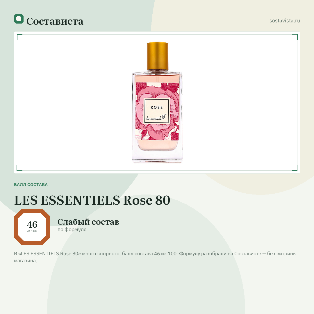 LES ESSENTIELS Rose 80: балл состава 46 из 100 — Состависта
