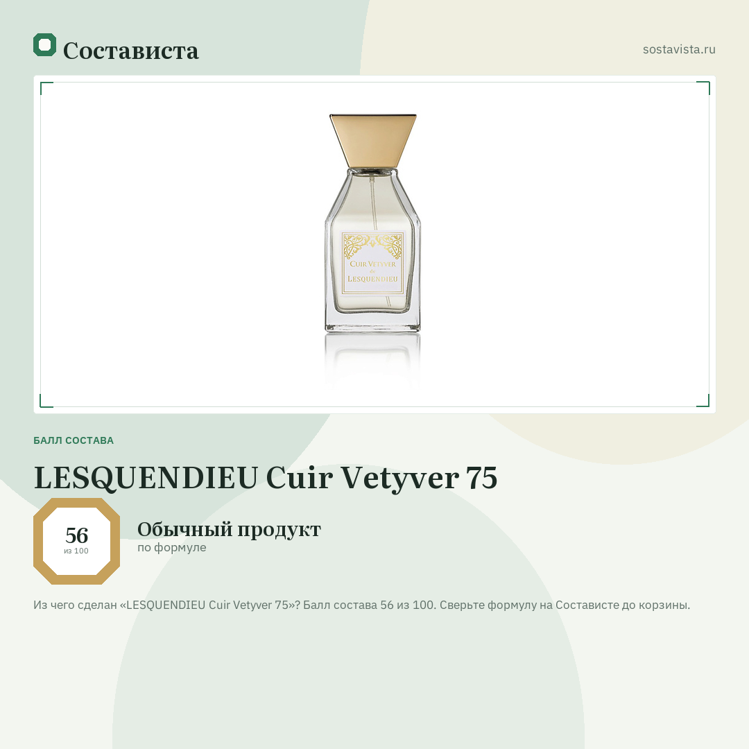 LESQUENDIEU Cuir Vetyver 75: балл состава 56 из 100 — Состависта