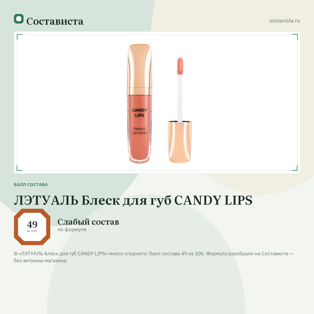 ЛЭТУАЛЬ Блеск для губ CANDY LIPS: балл состава 49 из 100 — Состависта