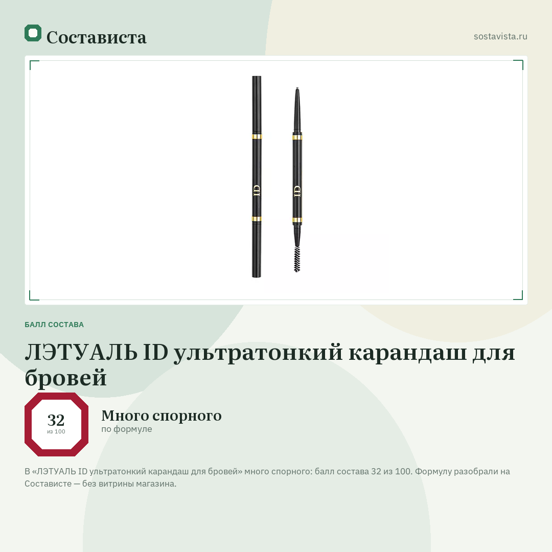 ЛЭТУАЛЬ ID ультратонкий карандаш для бровей: балл состава 32 из 100 — Состависта