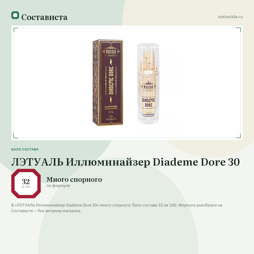 ЛЭТУАЛЬ Иллюминайзер Diademe Dore 30: балл состава 32 из 100 — Состависта