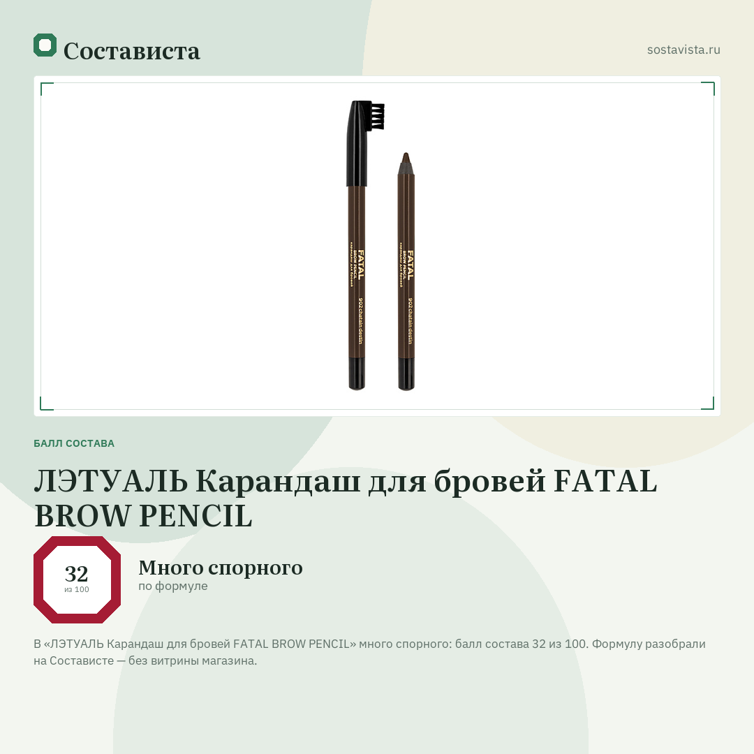 ЛЭТУАЛЬ Карандаш для бровей FATAL BROW PENCIL: балл состава 32 из 100 — Состависта