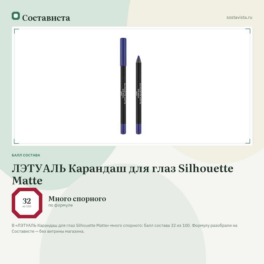 ЛЭТУАЛЬ Карандаш для глаз Silhouette Matte: балл состава 32 из 100 — Состависта