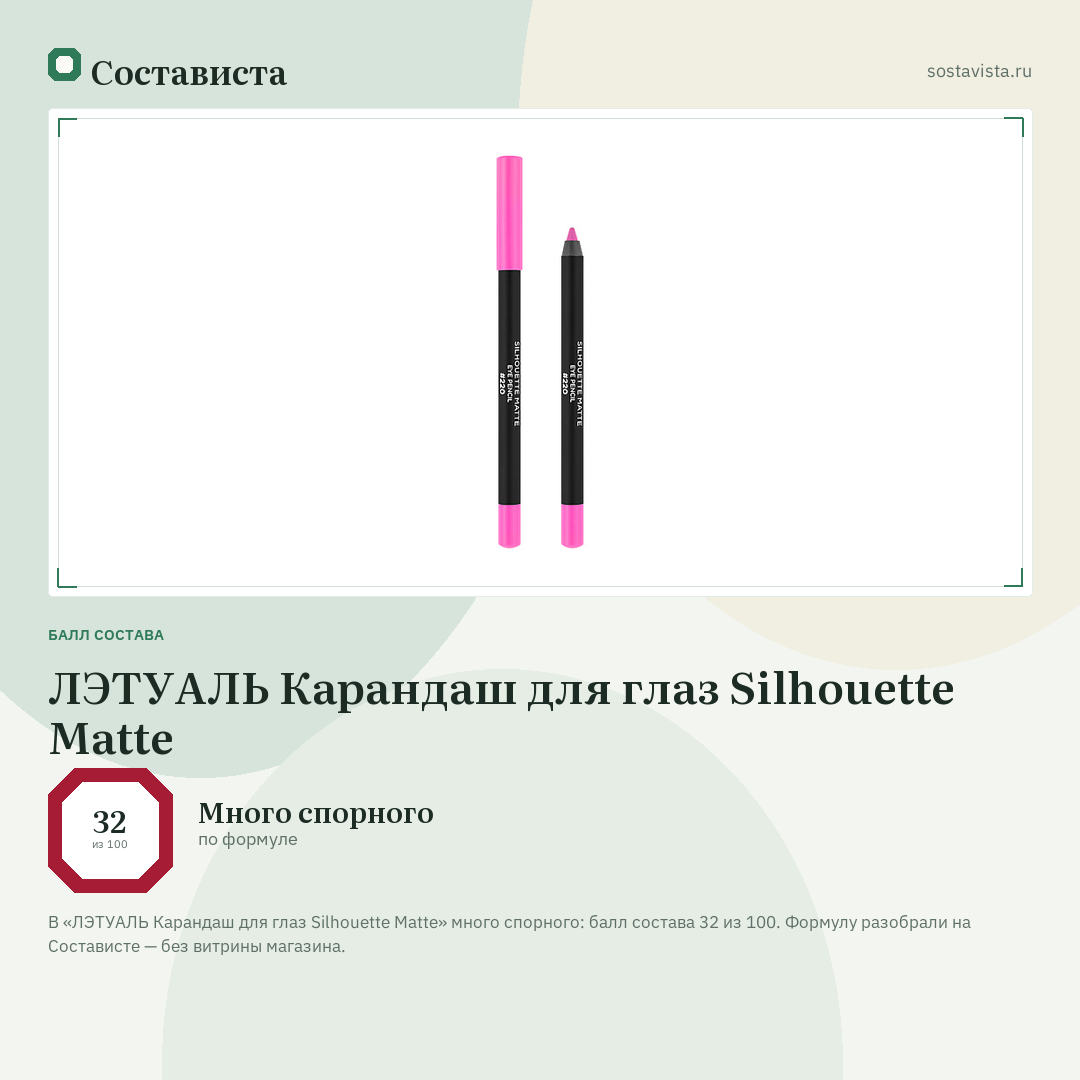 ЛЭТУАЛЬ Карандаш для глаз Silhouette Matte: балл состава 32 из 100 — Состависта