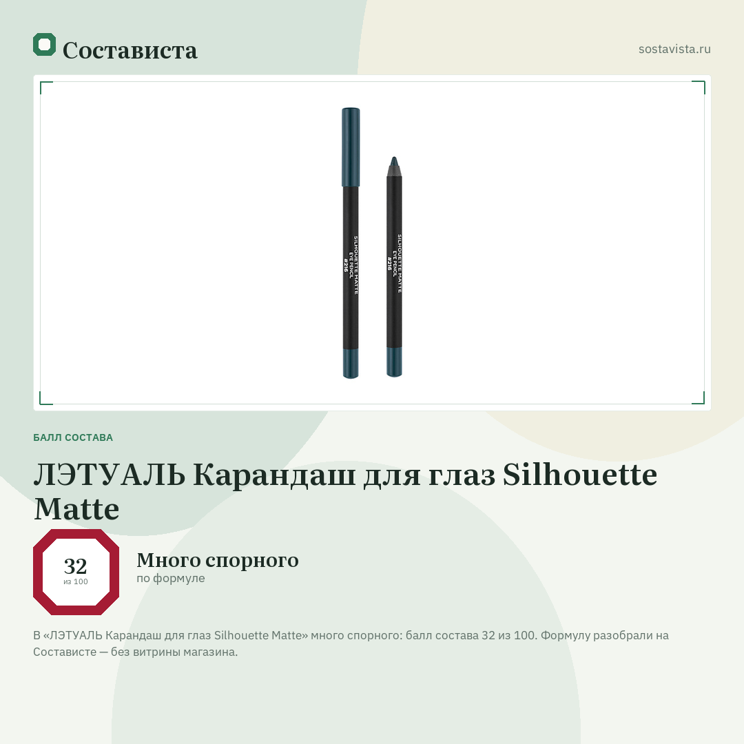 ЛЭТУАЛЬ Карандаш для глаз Silhouette Matte: балл состава 32 из 100 — Состависта