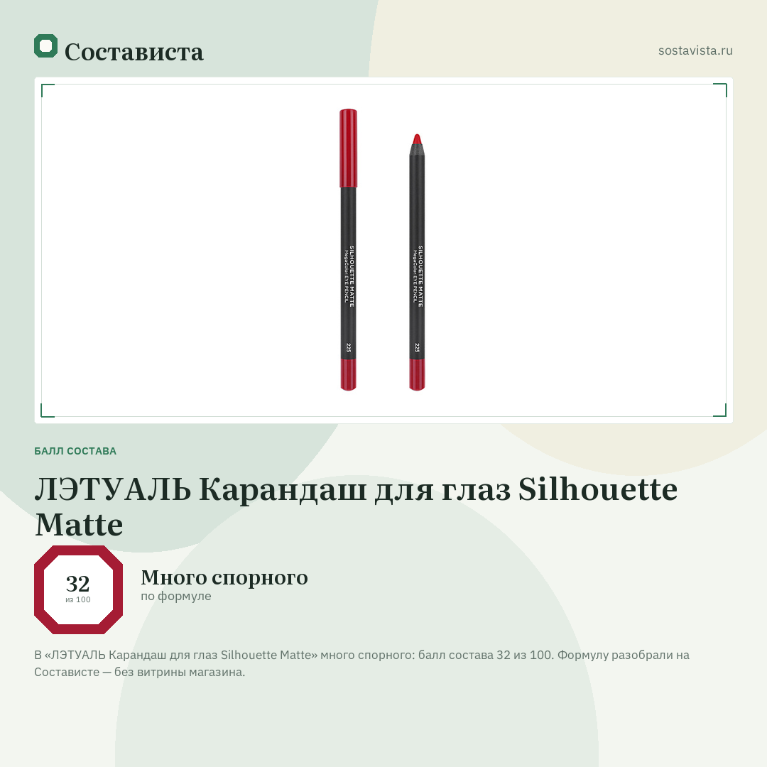 ЛЭТУАЛЬ Карандаш для глаз Silhouette Matte: балл состава 32 из 100 — Состависта