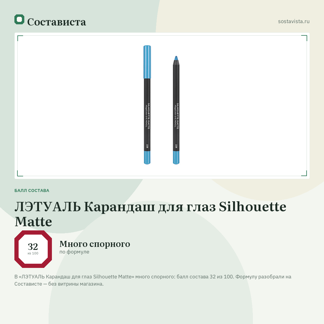ЛЭТУАЛЬ Карандаш для глаз Silhouette Matte: балл состава 32 из 100 — Состависта
