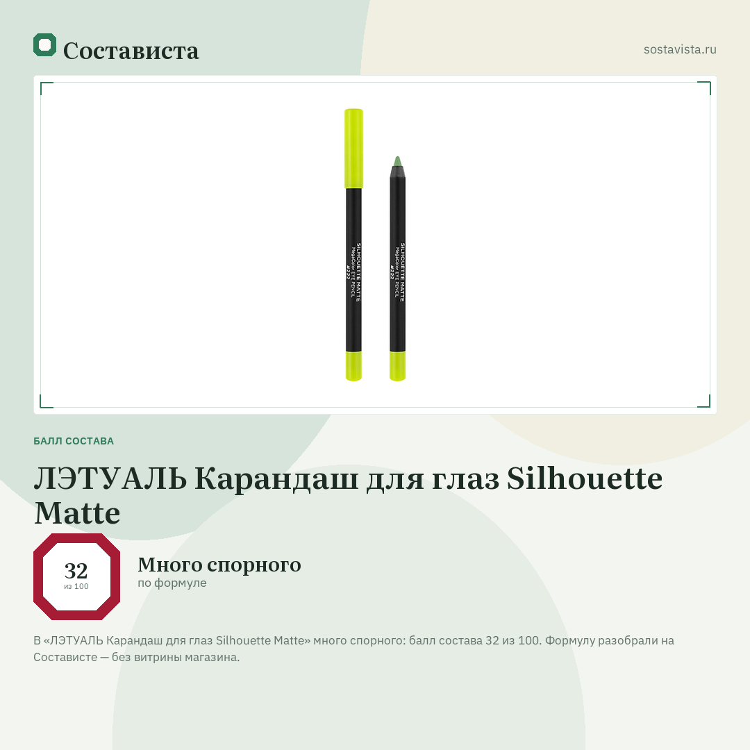 ЛЭТУАЛЬ Карандаш для глаз Silhouette Matte: балл состава 32 из 100 — Состависта