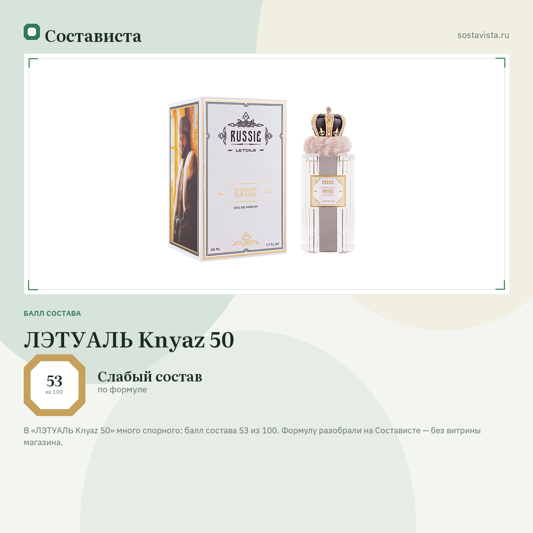 ЛЭТУАЛЬ Knyaz 50: балл состава 53 из 100 — Состависта
