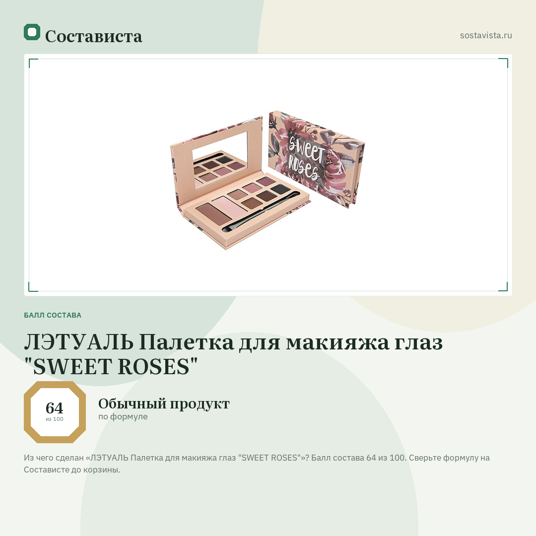 ЛЭТУАЛЬ Палетка для макияжа глаз "SWEET ROSES": балл состава 64 из 100 — Состависта