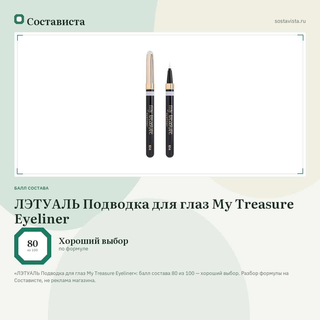 ЛЭТУАЛЬ Подводка для глаз My Treasure Eyeliner: балл состава 80 из 100 — Состависта