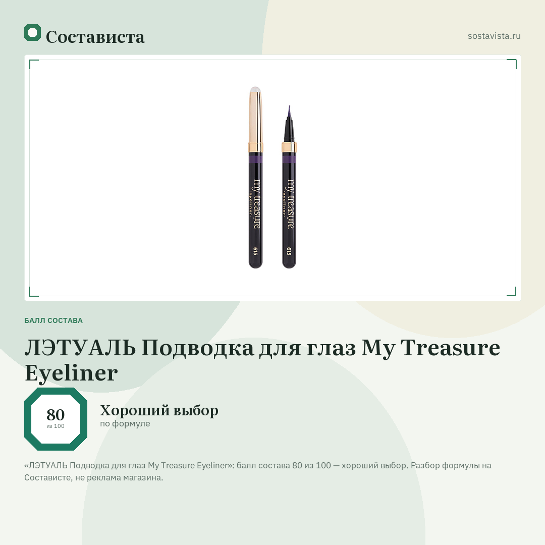 ЛЭТУАЛЬ Подводка для глаз My Treasure Eyeliner: балл состава 80 из 100 — Состависта