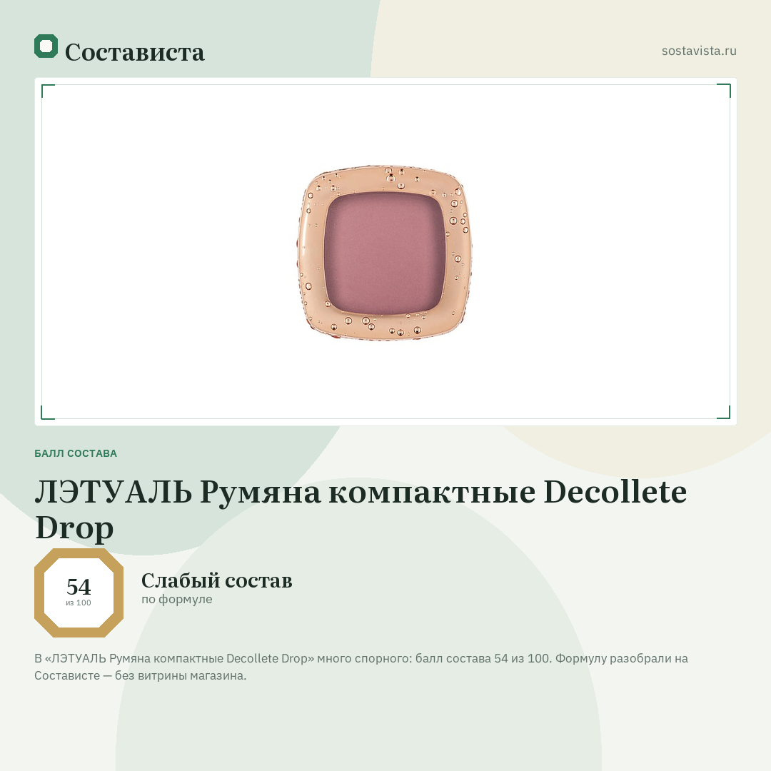 ЛЭТУАЛЬ Румяна компактные Decollete Drop: балл состава 54 из 100 — Состависта