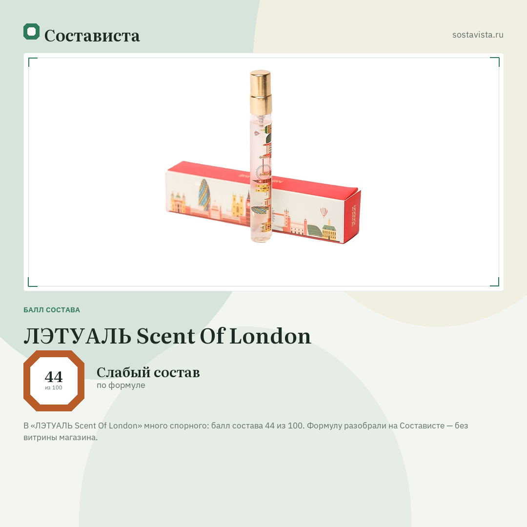 ЛЭТУАЛЬ Scent Of London: балл состава 44 из 100 — Состависта