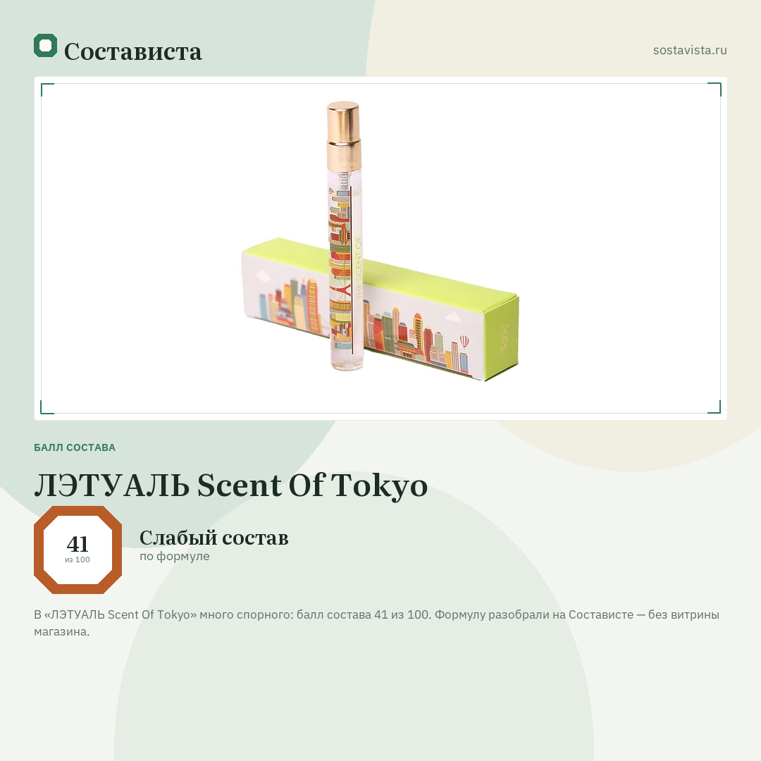 ЛЭТУАЛЬ Scent Of Tokyo: балл состава 41 из 100 — Состависта