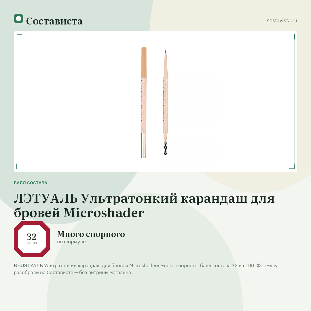 ЛЭТУАЛЬ Ультратонкий карандаш для бровей Microshader: балл состава 32 из 100 — Состависта
