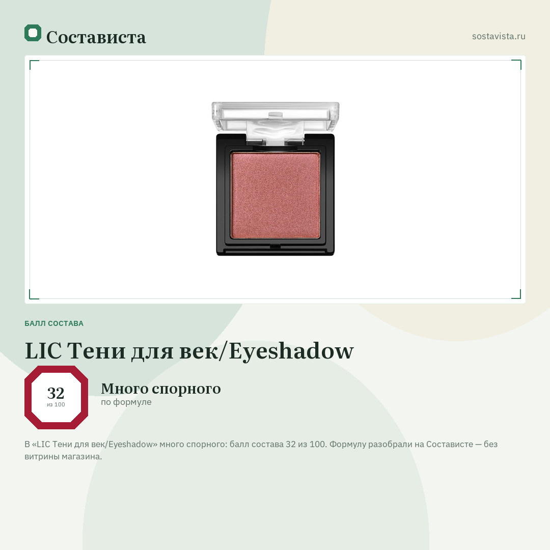 LIC Тени для век/Eyeshadow: балл состава 32 из 100 — Состависта