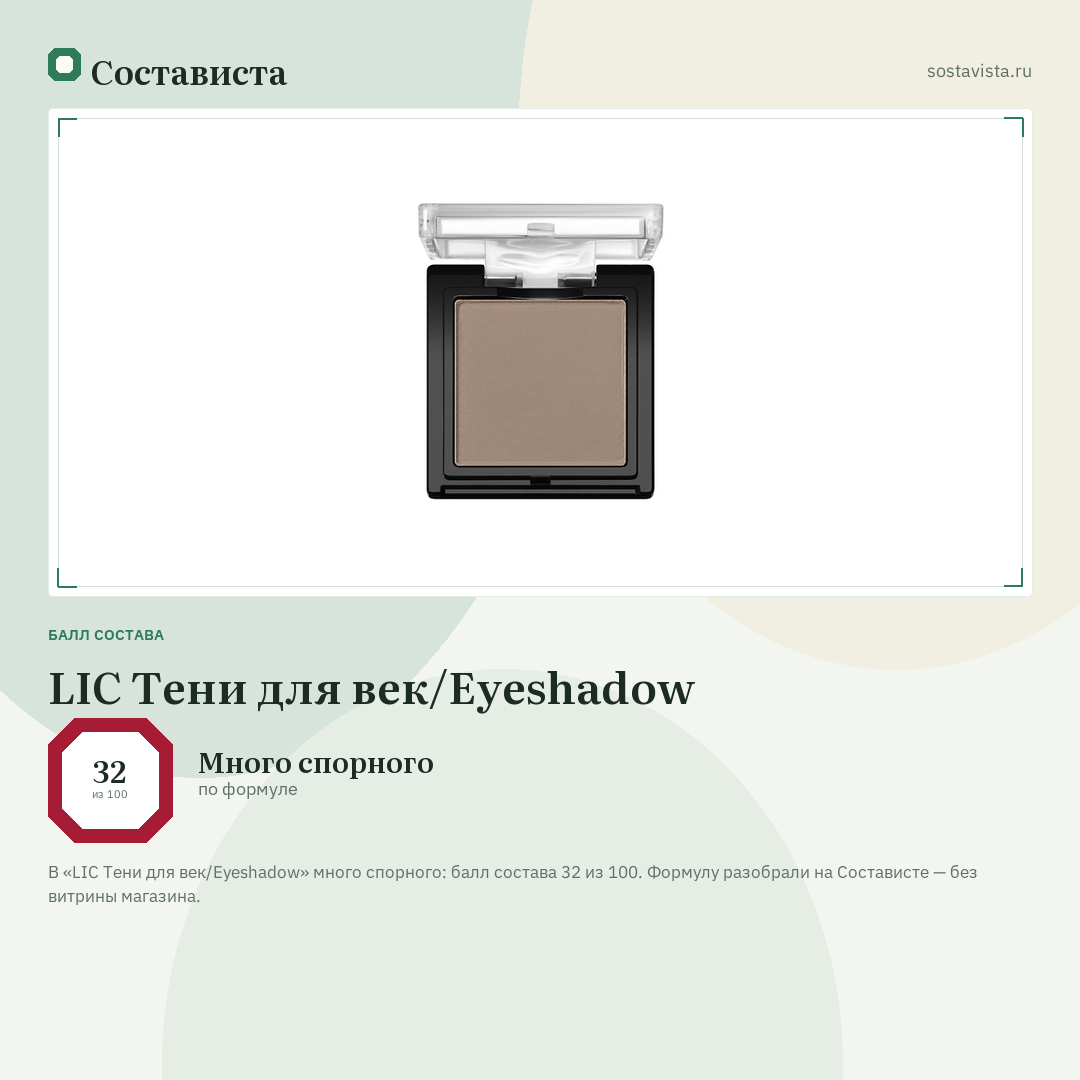 LIC Тени для век/Eyeshadow: балл состава 32 из 100 — Состависта