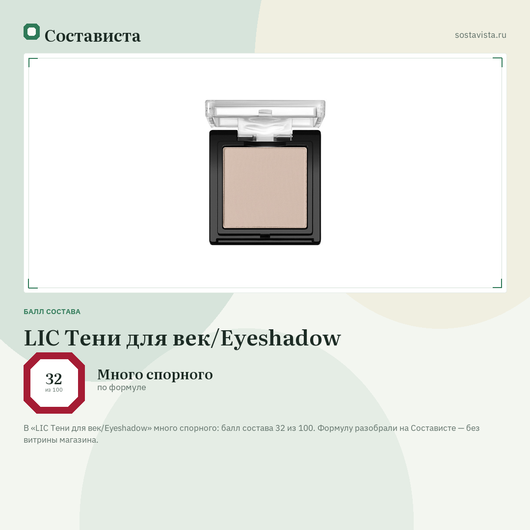 LIC Тени для век/Eyeshadow: балл состава 32 из 100 — Состависта