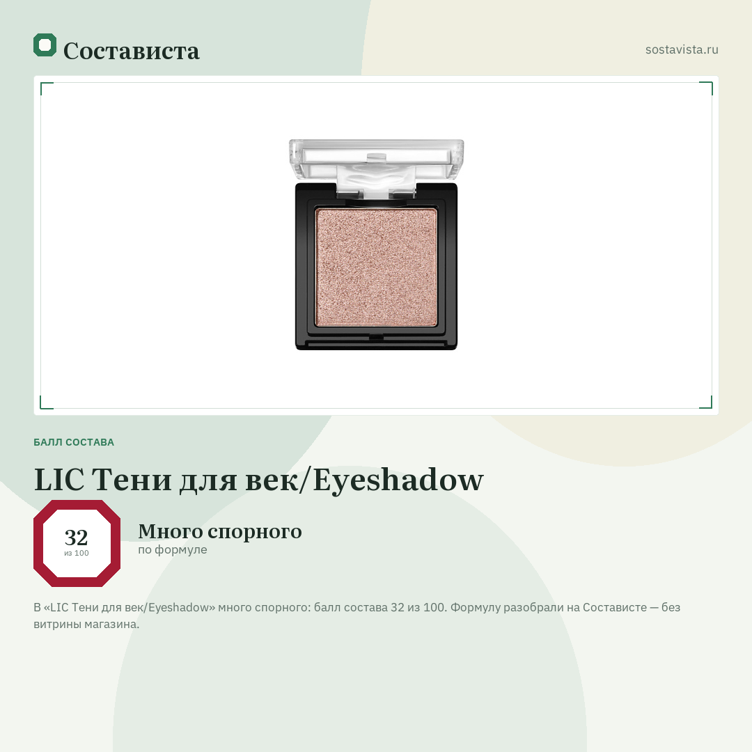 LIC Тени для век/Eyeshadow: балл состава 32 из 100 — Состависта