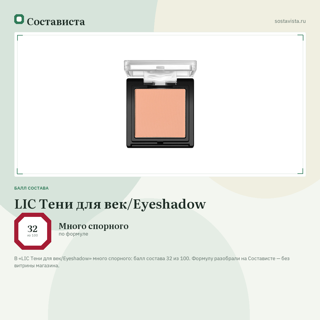 LIC Тени для век/Eyeshadow: балл состава 32 из 100 — Состависта