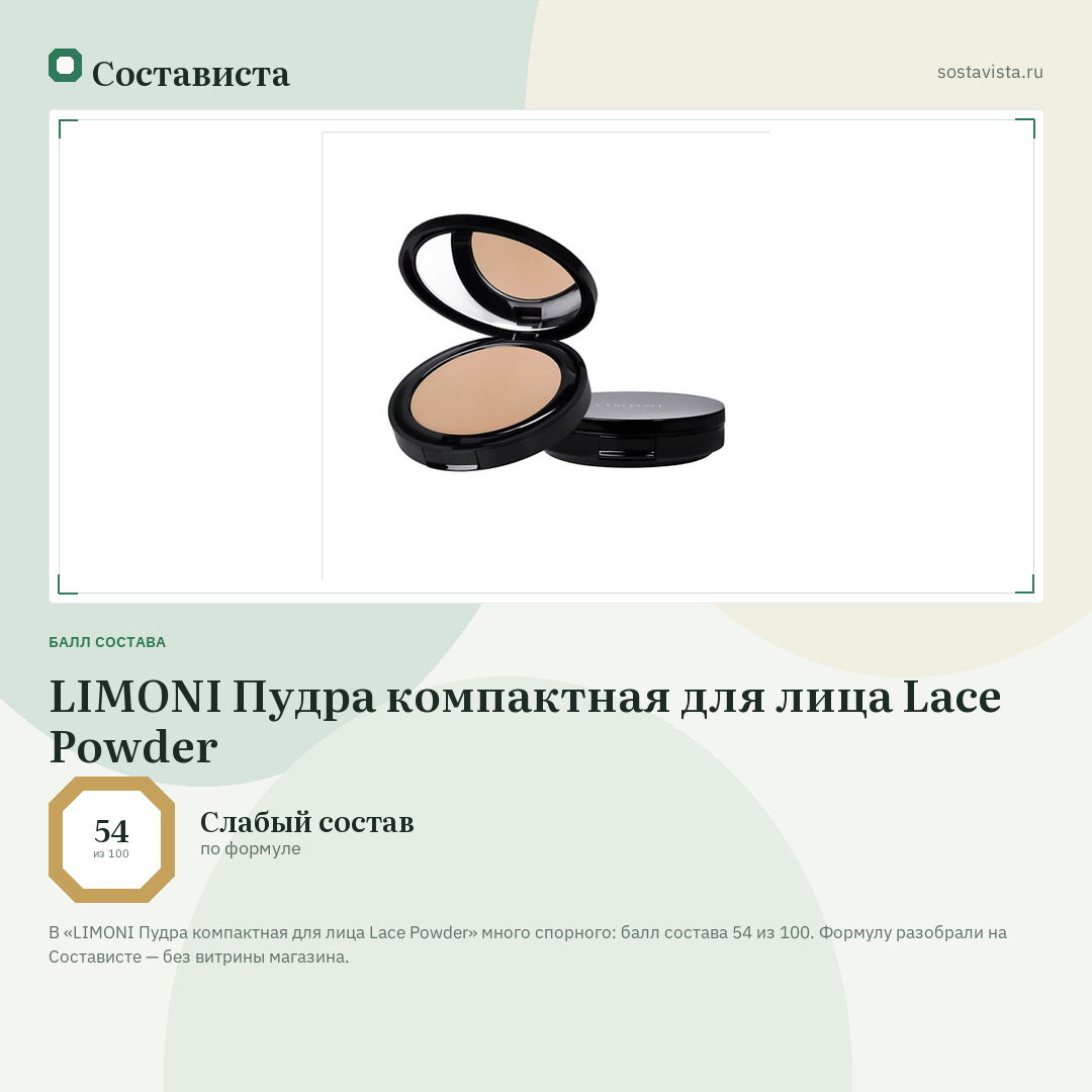 LIMONI Пудра компактная для лица Lace Powder: балл состава 54 из 100 — Состависта