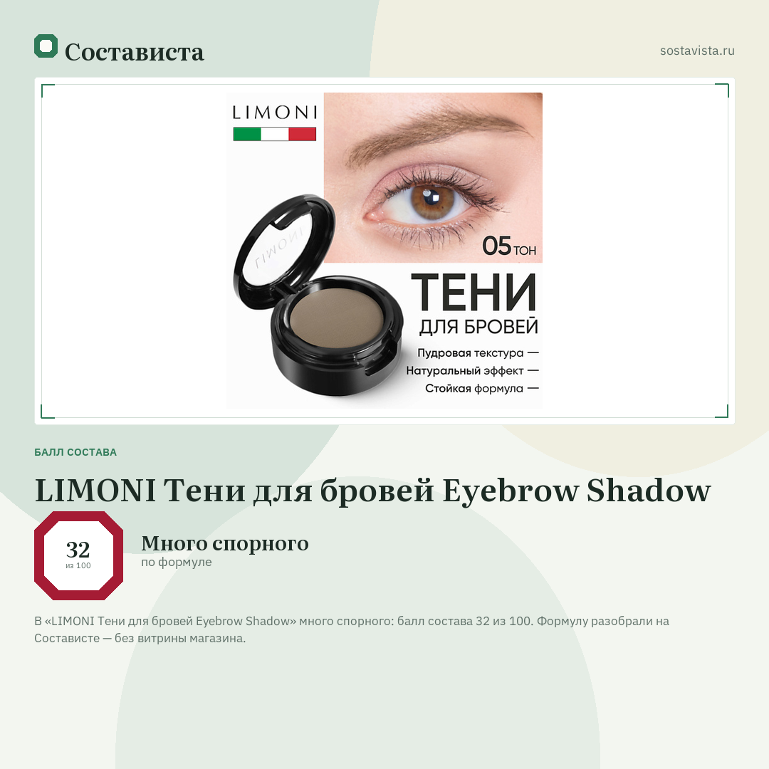 LIMONI Тени для бровей Еyebrow Shadow: балл состава 32 из 100 — Состависта