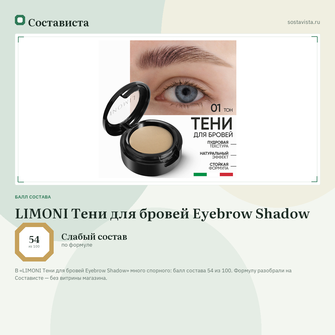 LIMONI Тени для бровей Еyebrow Shadow: балл состава 54 из 100 — Состависта