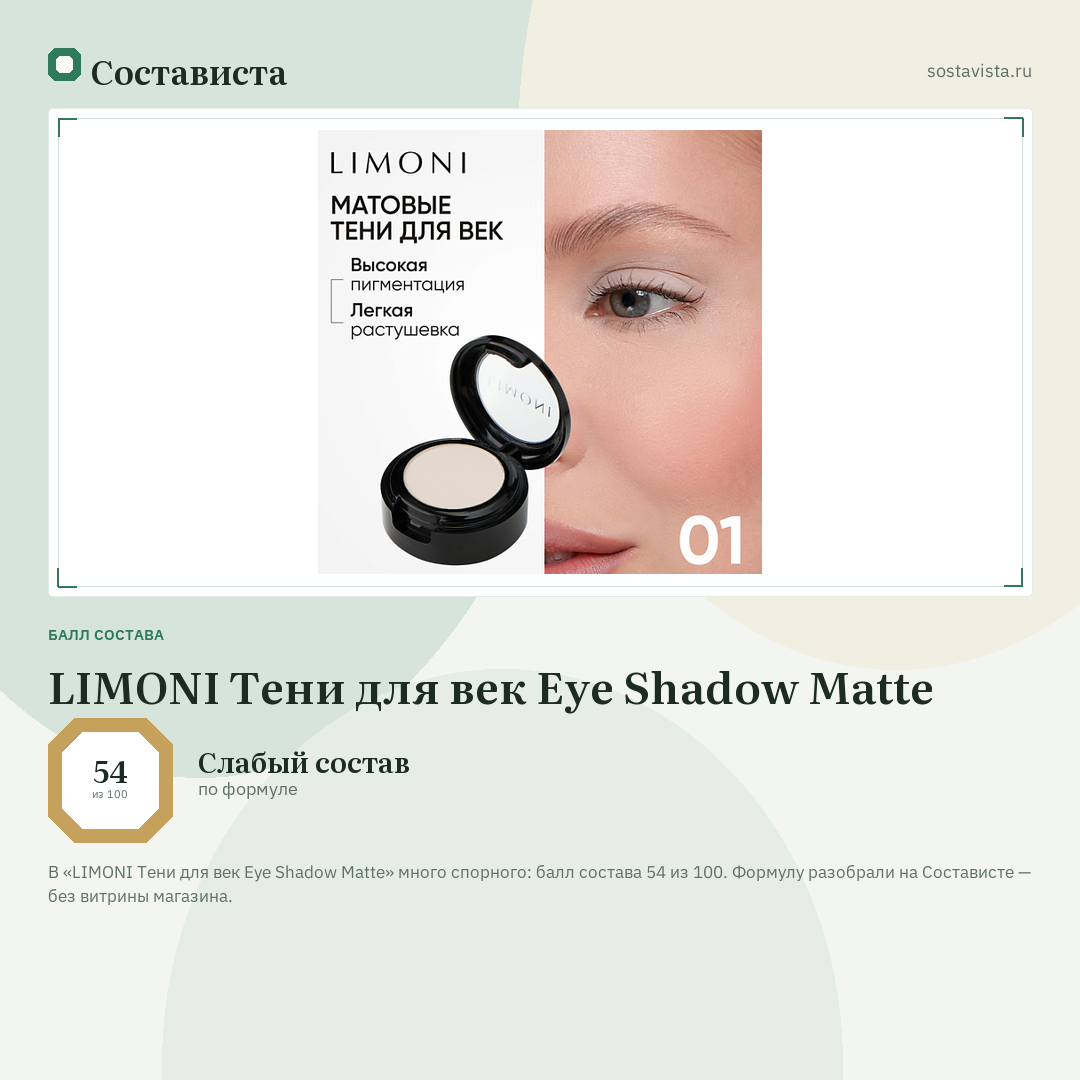 LIMONI Тени для век Eye Shadow Matte: балл состава 54 из 100 — Состависта