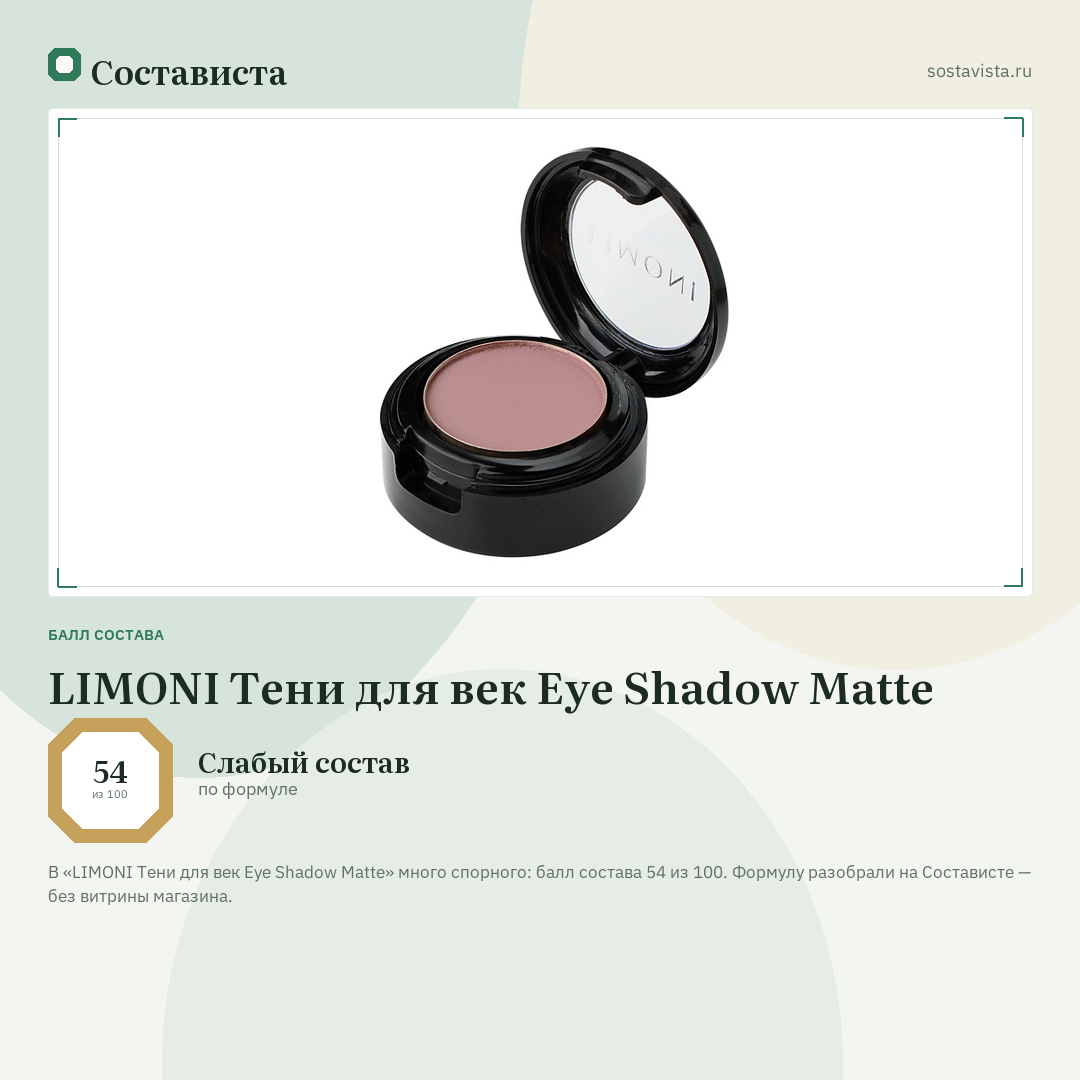 LIMONI Тени для век Eye Shadow Matte: балл состава 54 из 100 — Состависта