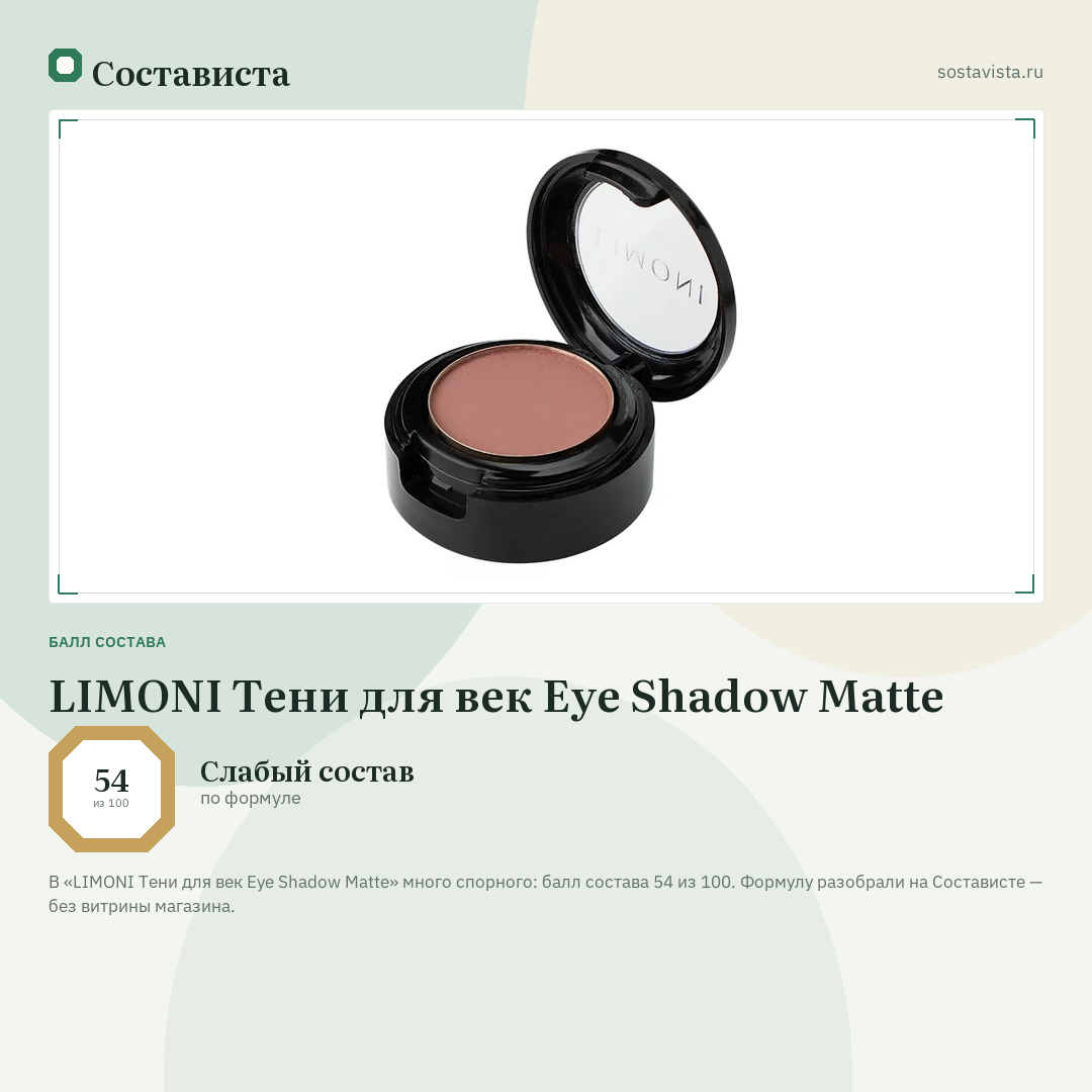 LIMONI Тени для век Eye Shadow Matte: балл состава 54 из 100 — Состависта