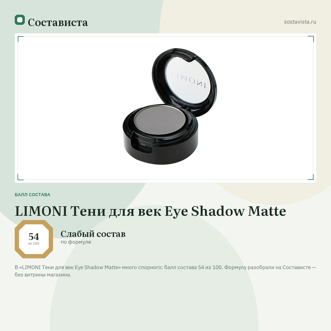 LIMONI Тени для век Eye Shadow Matte: балл состава 54 из 100 — Состависта