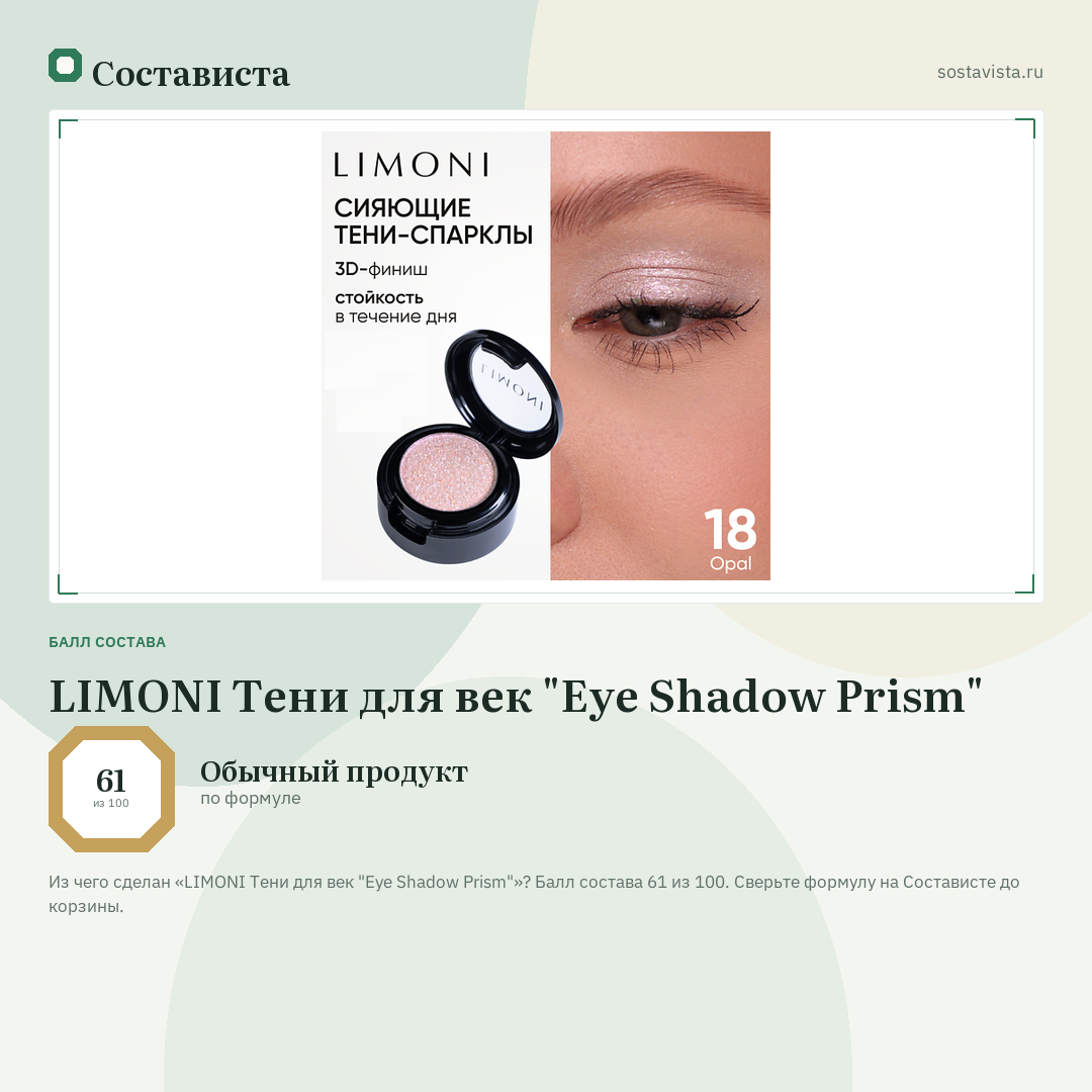 LIMONI Тени для век "Eye Shadow Prism": балл состава 61 из 100 — Состависта
