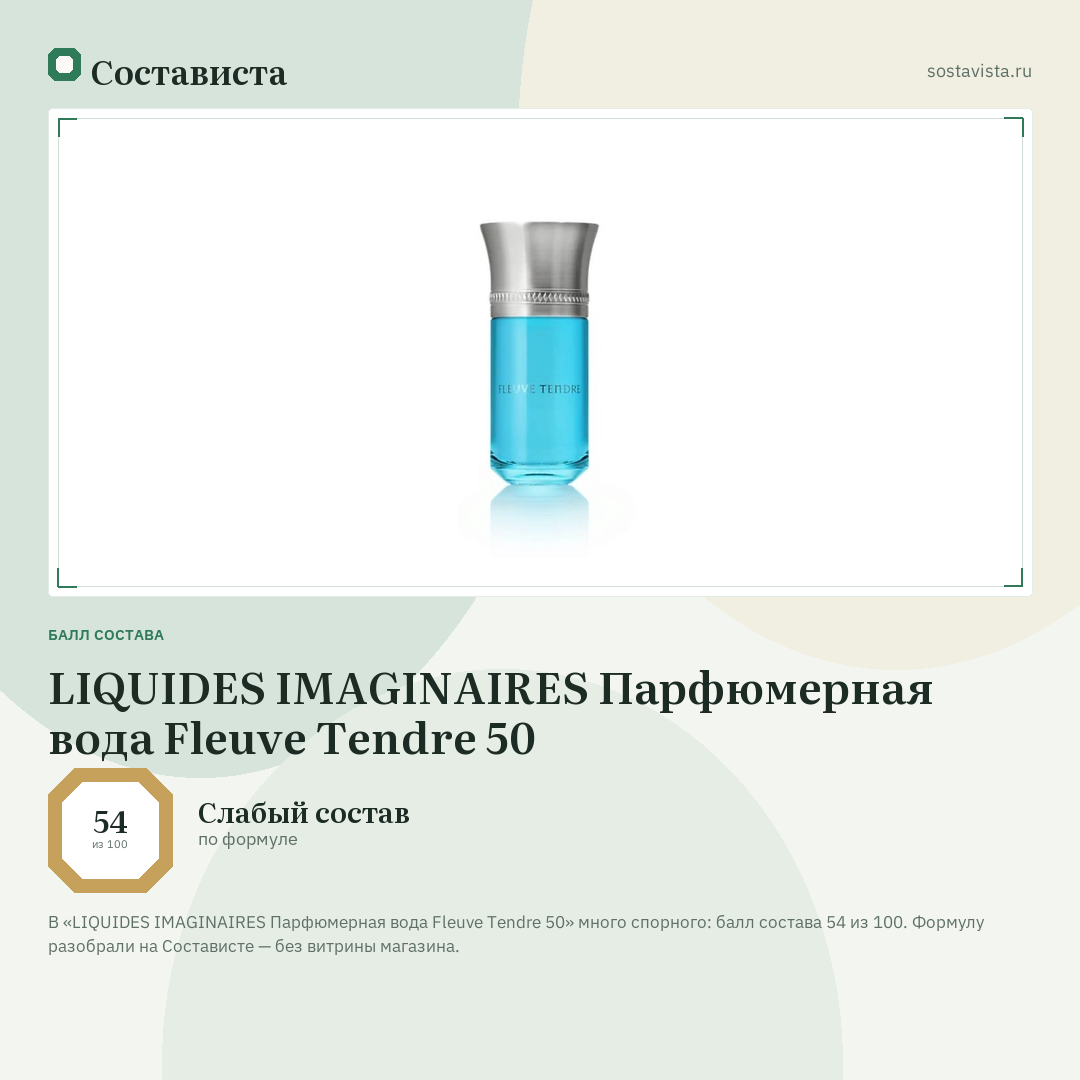 LIQUIDES IMAGINAIRES Парфюмерная вода Fleuve Tendre 50: балл состава 54 из 100 — Состависта