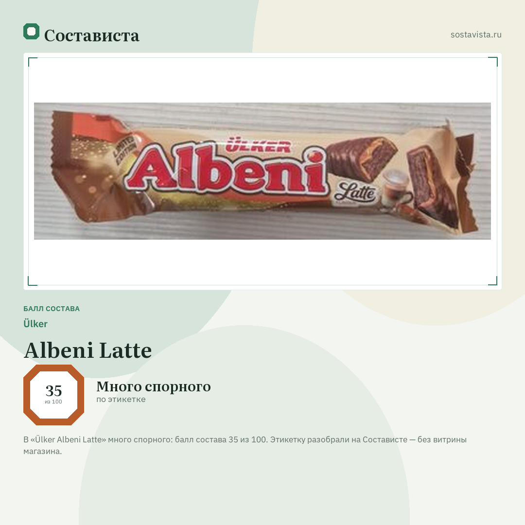 Ülker Albeni Latte: балл состава 35 из 100 — Состависта