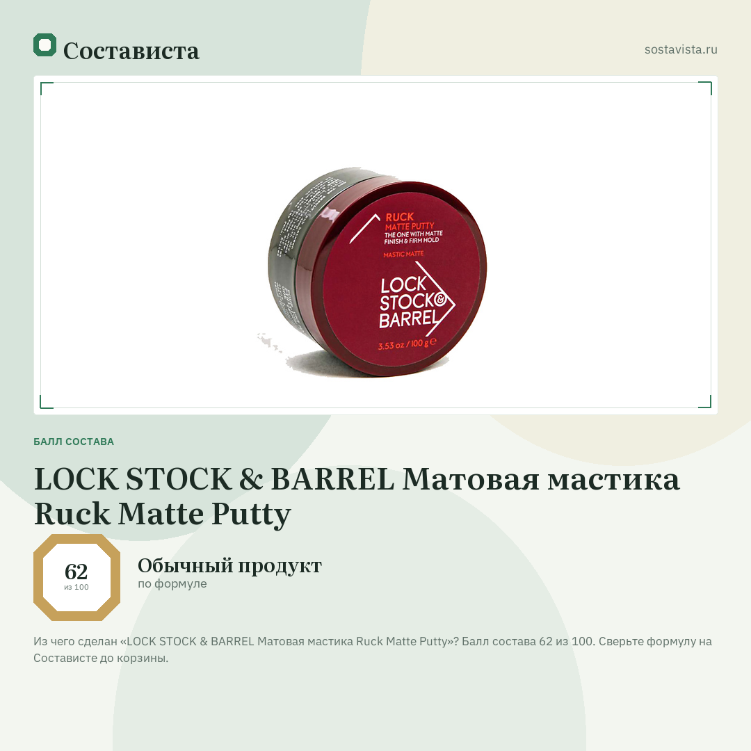 LOCK STOCK & BARREL Матовая мастика Ruck Matte Putty: балл состава 62 из 100 — Состависта