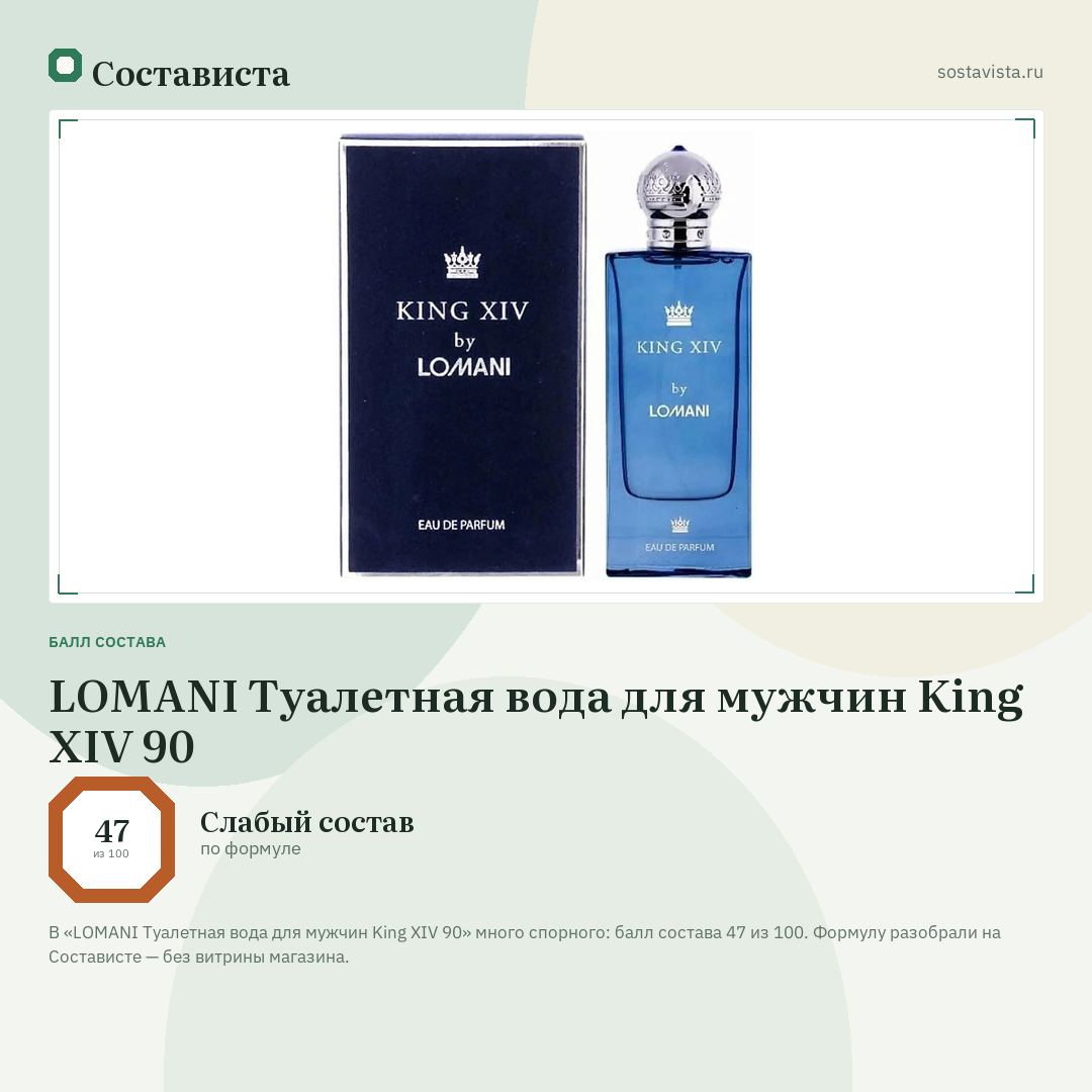 LOMANI Туалетная вода для мужчин King XIV 90: балл состава 47 из 100 — Состависта