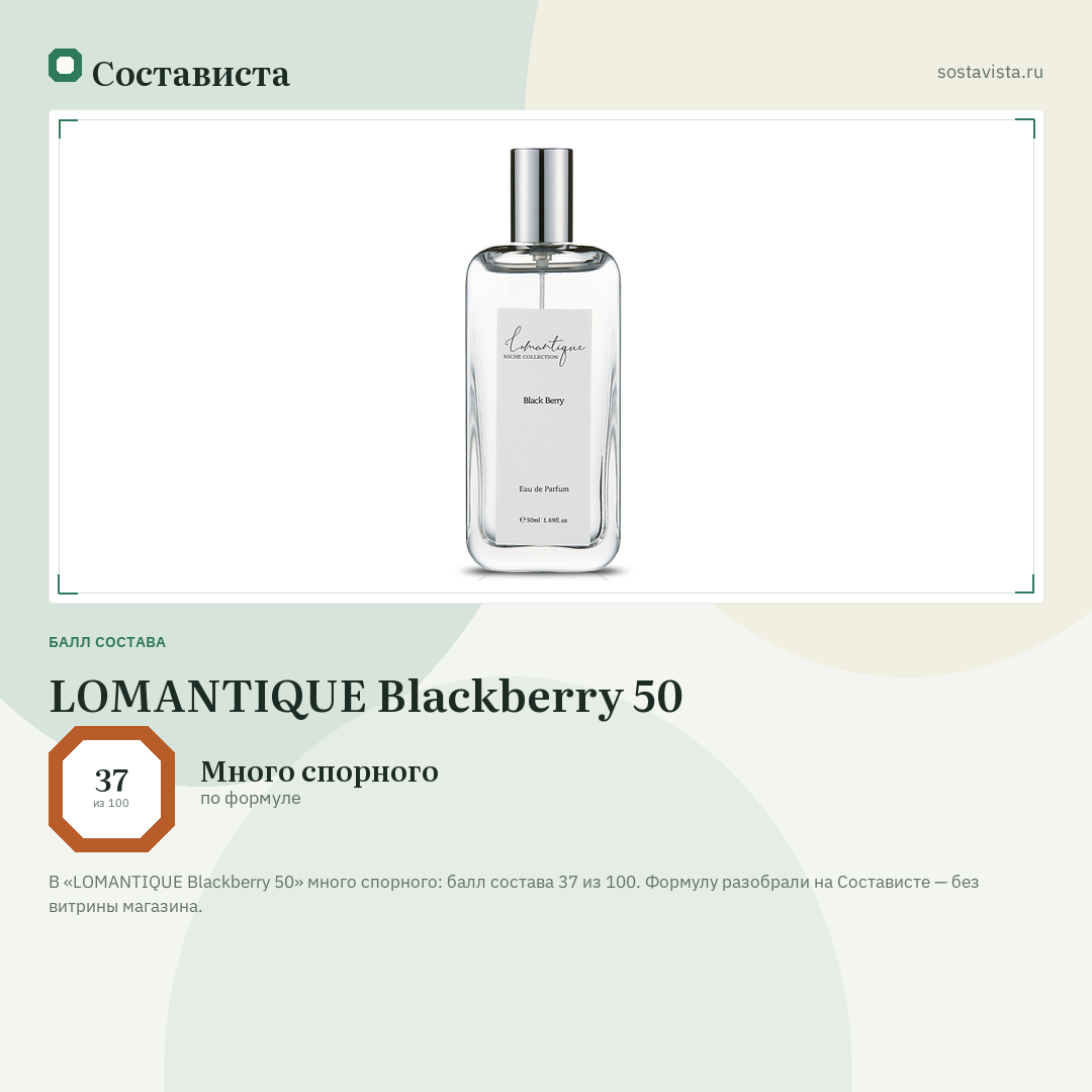 LOMANTIQUE Blackberry 50: балл состава 37 из 100 — Состависта