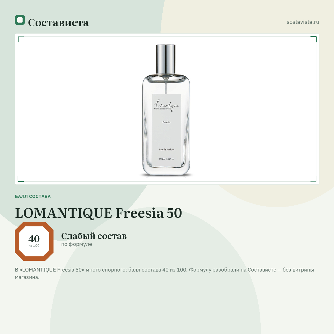 LOMANTIQUE Freesia 50: балл состава 40 из 100 — Состависта