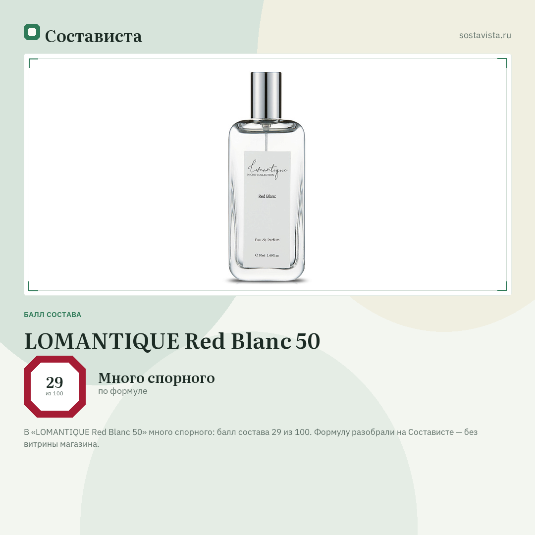 LOMANTIQUE Red Blanc 50: балл состава 29 из 100 — Состависта