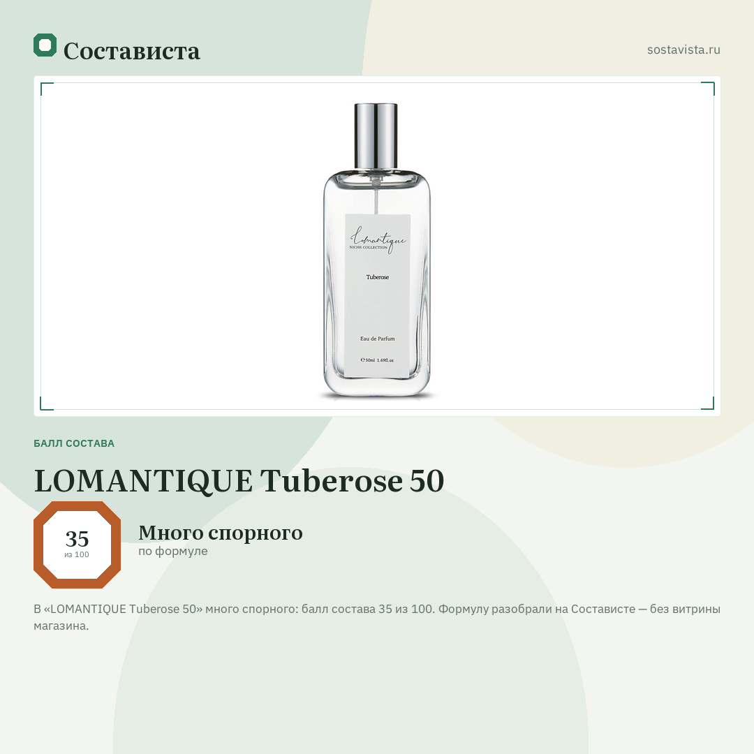 LOMANTIQUE Tuberose 50: балл состава 35 из 100 — Состависта