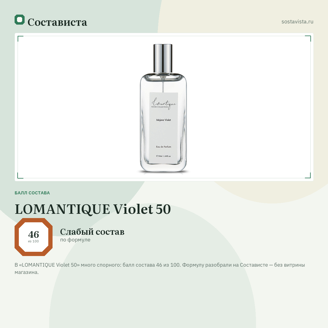 LOMANTIQUE Violet 50: балл состава 46 из 100 — Состависта