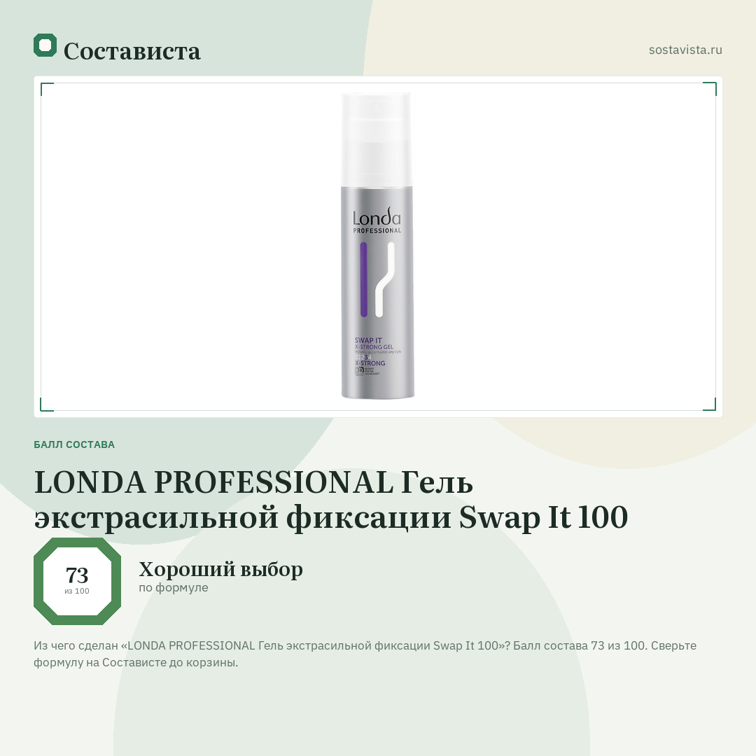 LONDA PROFESSIONAL Гель экстрасильной фиксации Swap It 100: балл состава 73 из 100 — Состависта