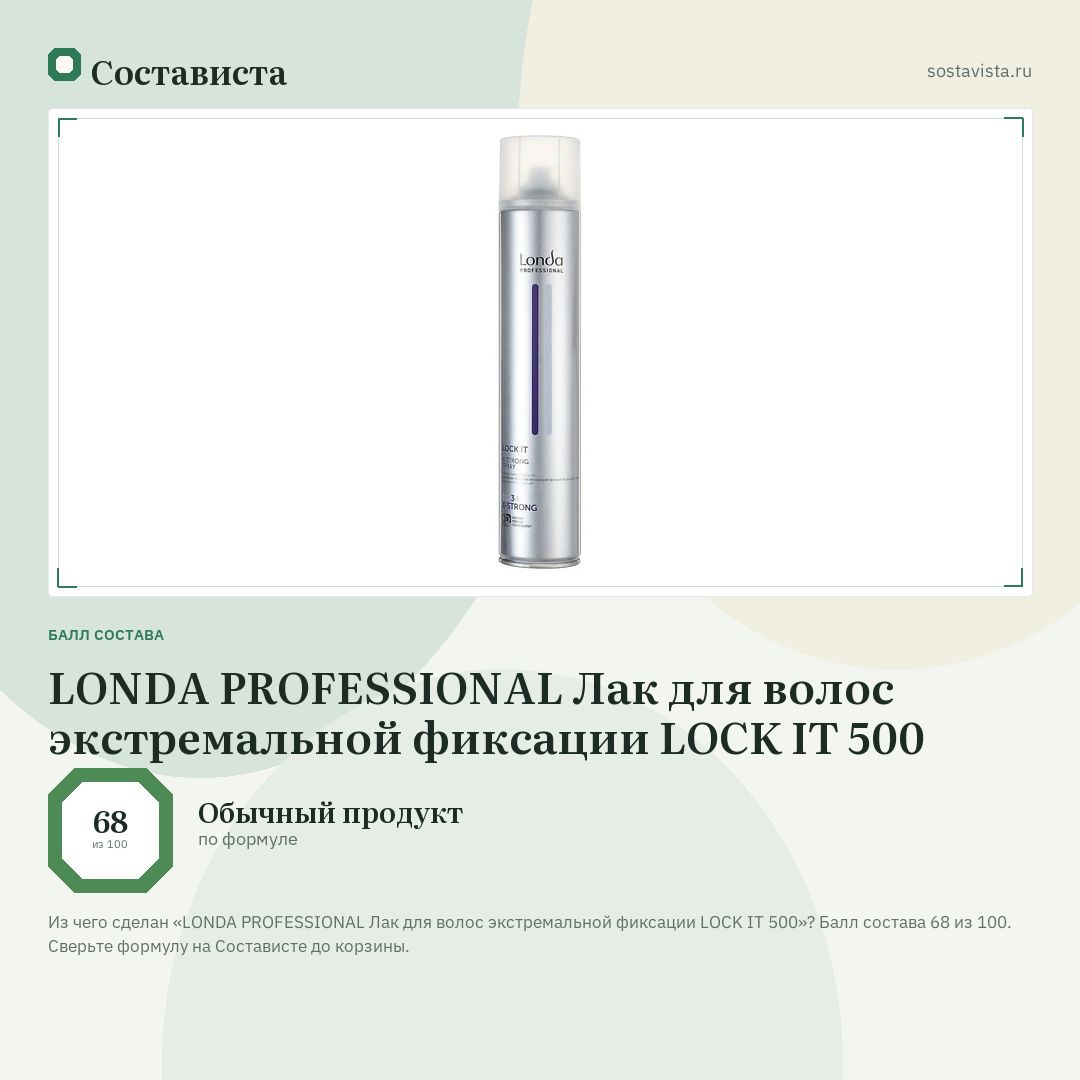 LONDA PROFESSIONAL Лак для волос экстремальной фиксации LOCK IT 500: балл состава 68 из 100 — Состависта