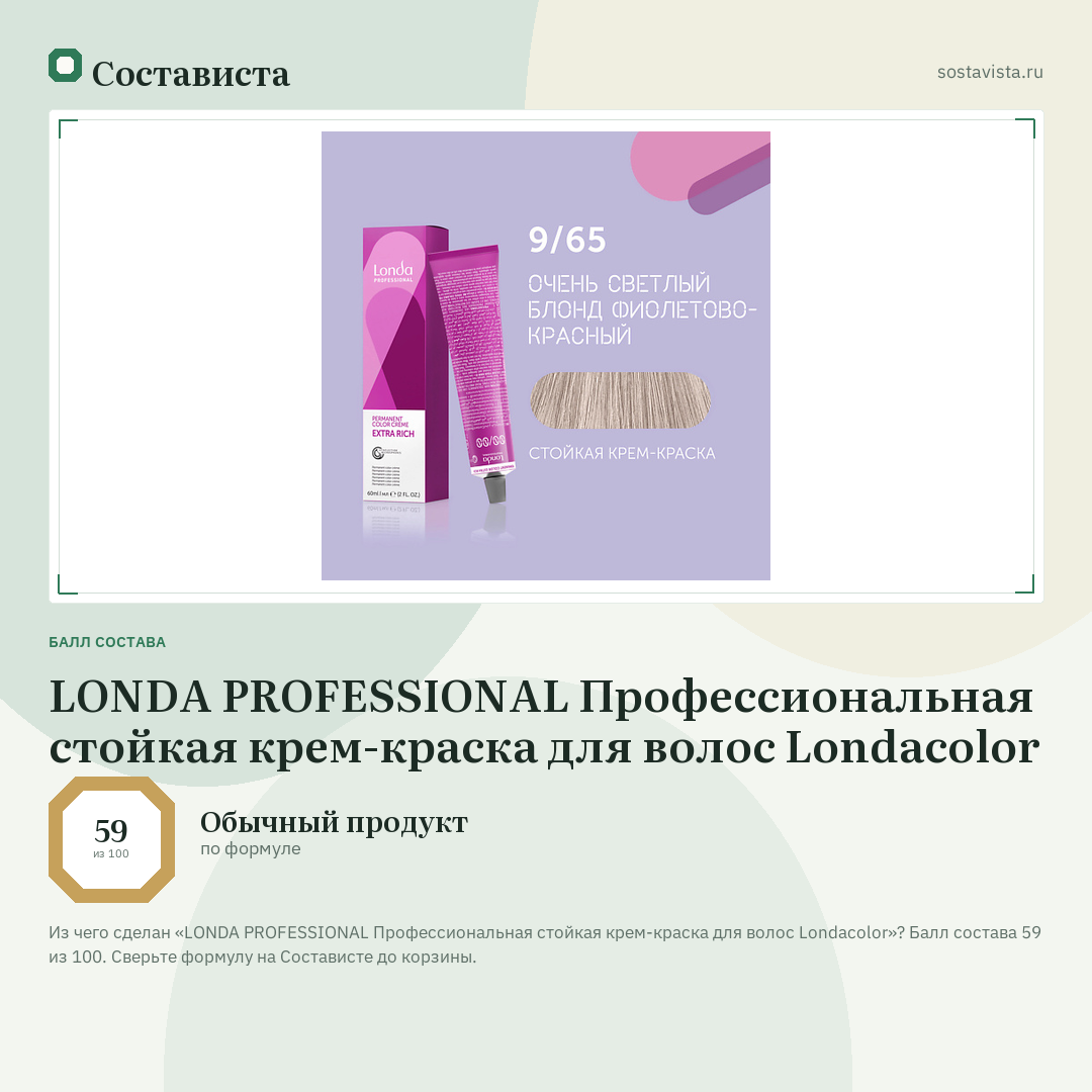 LONDA PROFESSIONAL Профессиональная стойкая крем-краска для волос Londacolor: балл состава 59 из 100 — Состависта