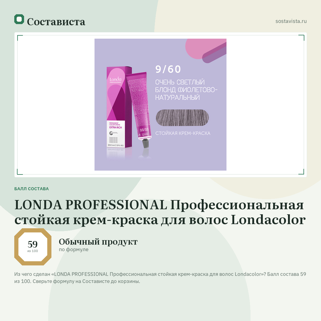 LONDA PROFESSIONAL Профессиональная стойкая крем-краска для волос Londacolor: балл состава 59 из 100 — Состависта