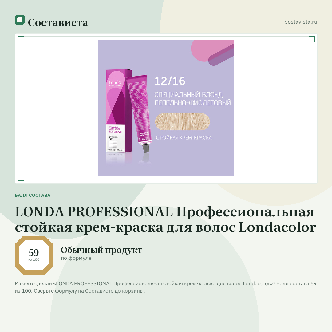 LONDA PROFESSIONAL Профессиональная стойкая крем-краска для волос Londacolor: балл состава 59 из 100 — Состависта