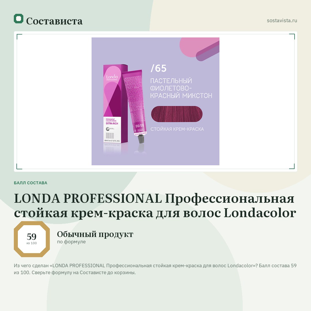 LONDA PROFESSIONAL Профессиональная стойкая крем-краска для волос Londacolor: балл состава 59 из 100 — Состависта